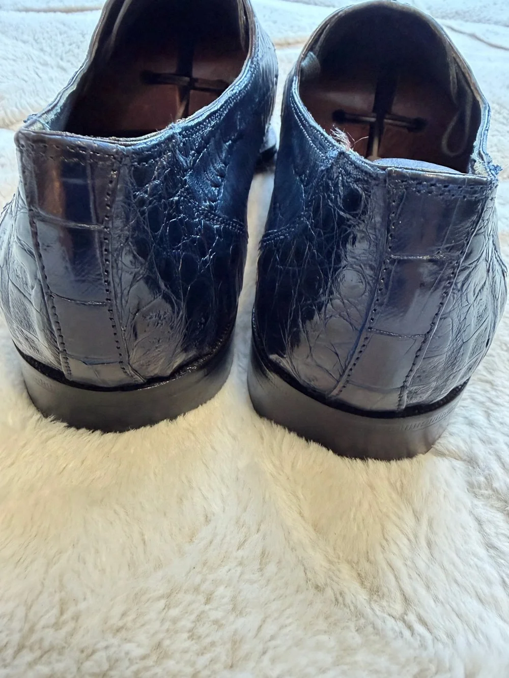 $700 David Eden Navy Blue Genuine Crocodile Alligator Exotic Skin Shoes 9.5